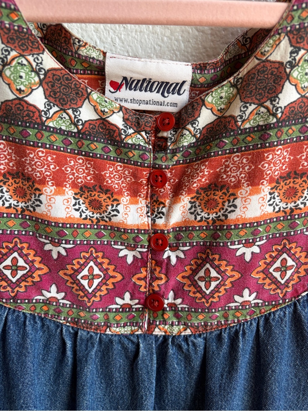Vintage Denim Patchwork Ruffle Hem Midi Dress - Picture 4 of 4